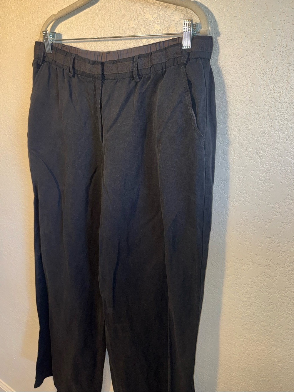 POETRY Black Silk & Linen Blend Wide Leg Baggy Dress Pants Size 12
